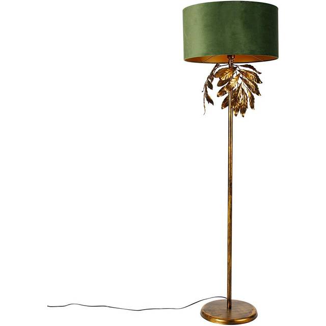 Qazqa - Vintage Floor Lamp Antique Gold with Green Lampshade - Linden