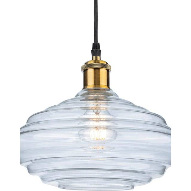Firstlight Logan Retro Style 27cm Pendant Light in Antique Brass and Clear Glass