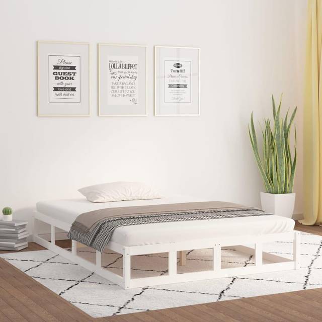 vidaXL Bed Frame without Mattress White 135x190 cm Double Double Solid Wood