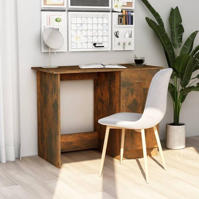 vidaXL Desk Smoked Oak 100x50x76 cm Engineered Wood - Brown