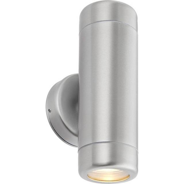 Odyssey - Outdoor Wall Lamp IP65 7W Brushed Stainless Steel & Clear Glass 2 Light Dimmable IP65 - GU10 - Saxby Lighting