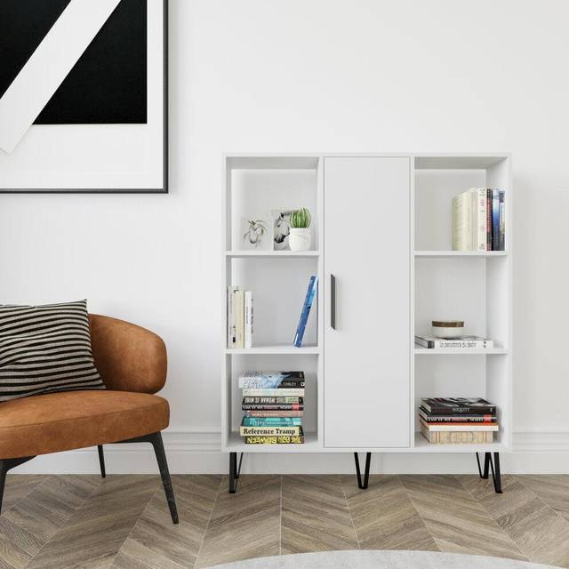 Decorotika Peoria Standard Bookcase Bookshelf Shelving Unit Display Unit With Cabinet - Anthracite And White, Multi