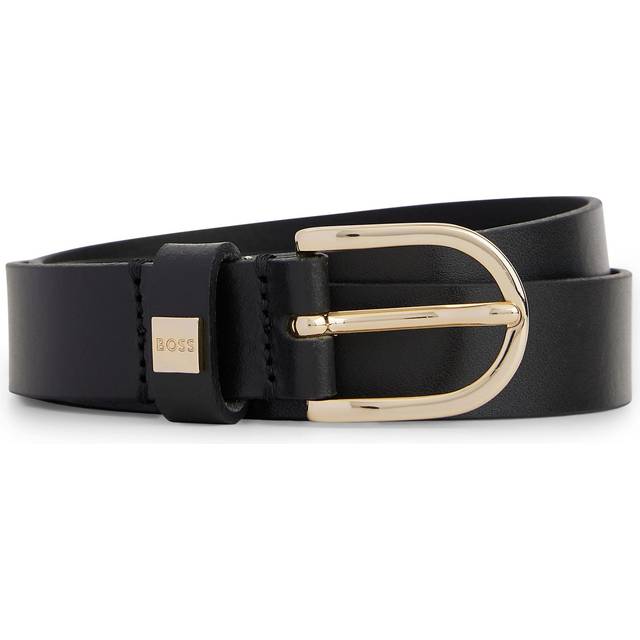 Italian-leather belt with gold-tone buckle - Black
