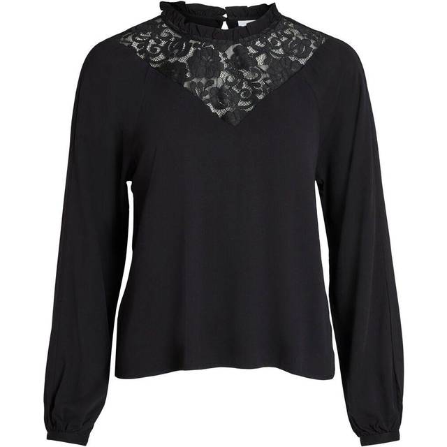 Vila Kvinnors VISUVITA L/S LACE TOP/SU-NOOS blus, svart, 34, svart, 34 SE