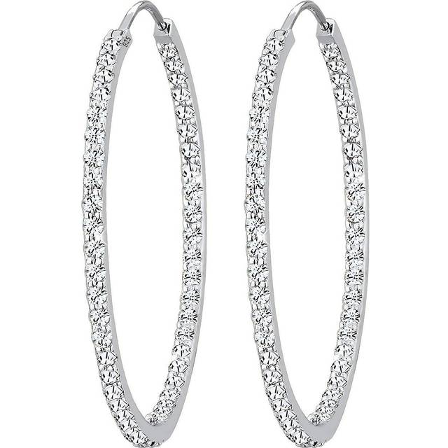 Elli Premium kvinnor äkta smycken örhängen kreoler med kristaller i 925 sterlingsilver e silver, colore: Vit, cod. 0304381713