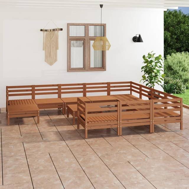 vidaXL 12 Piece Garden Lounge Set Honey Brown Solid Wood Pine