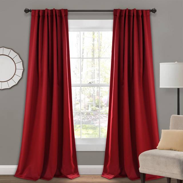 "Lush Decor Red 1 Insulated Back Tab Blackout Window Curtain Panel Pair, 84"" L x 52"" W"