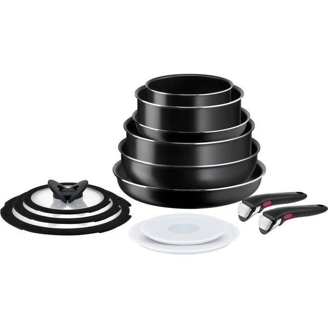Tefal Ingenio Easy On - Set med 2 stekpannor + 2 kastruller + wok + gryta + 5 tillbehör + 2 avtagbara handtag, non-stick stekpannor, titanbeläggning, termosignal, inte lämplig för induktion