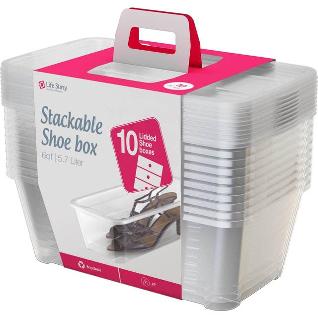 Life Story 5.7 Liter Multipurpose Stackable Clear Plastic Storage Containers with Lid for Shoes Accessories and Closet  10 pack