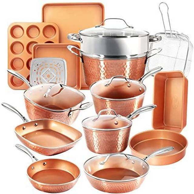 Gotham Steel Hammered Copper Collection ? 20 Piece Premium Cookware and Bakeware Set with Nonstick Copper Coating, Includes Skillets, Stock Pots