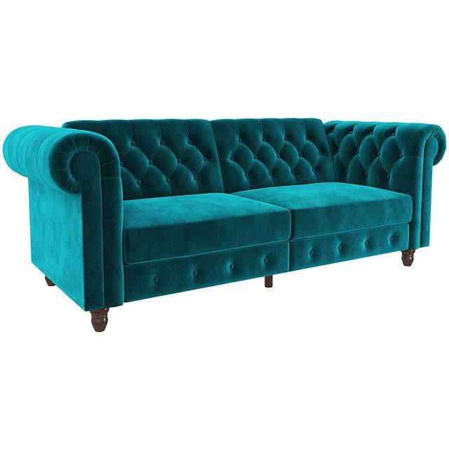 Dorel Felix Chesterfield Sofa Bed Velvet Teal, Green
