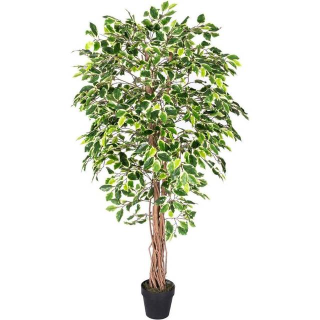 Homescapes Lifelike Variegated Artificial Ficus Tree With Real Wood Trunk, 6 Feet - Green