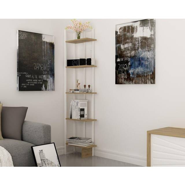Decorotika Alice 5-tier Corner Bookcase Bookshelf Shelving Unit - White And Oud Oak, Multi