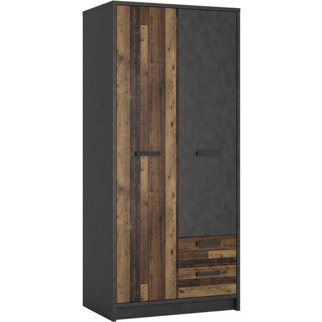 Florence Brooklyn 2 Door 2 Drawer Walnut and Dark Matera Grey Wardrobe - Furniture to Go
