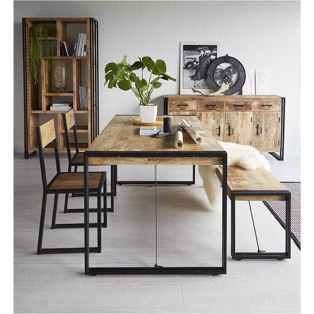 Verty Furniture - Upcycled Industrial Vintage Mintis Dining Table Set - Light Wood