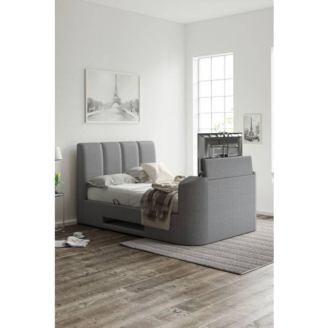 Copenhagen Upholstered Ottoman TV Bed Frame - Grey - Super King