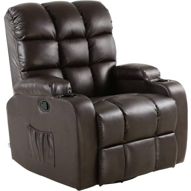 (Brown) Regal Leather Recliner Chair Rocking Massage Swivel Heated Gaming