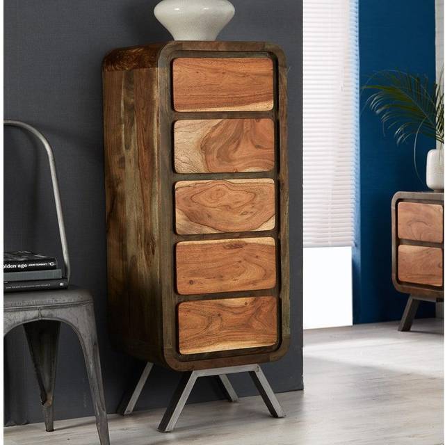 Retro Metal & Wood Tallboy Chest - Two-Tone