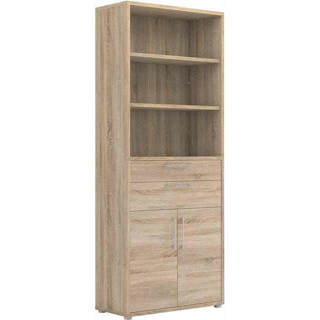 Prima Bookcase with 5 Shelves and 2 Drawers, Oak