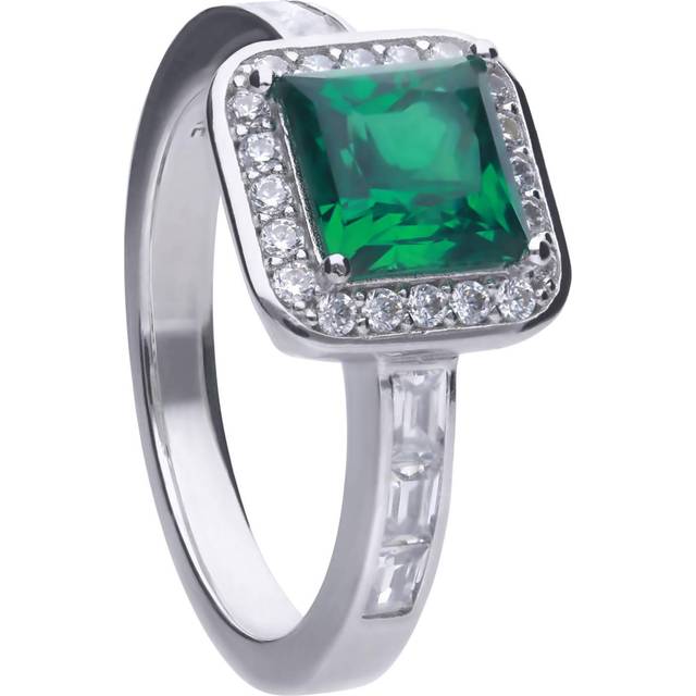 Art Deco Style Emerald Cubic Zirconia Pave Ring R3749 / Size M - 17