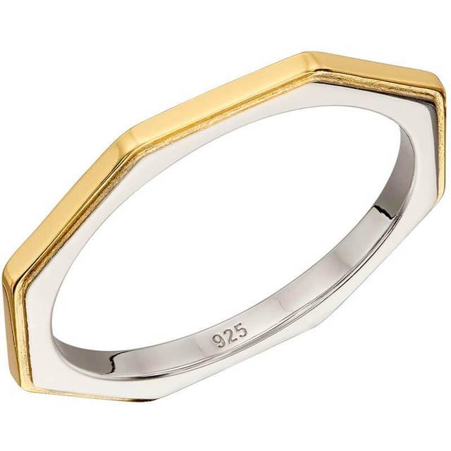 Sterling Silver Octagon Yellow Gold Plating Ring R3804 / Size 60