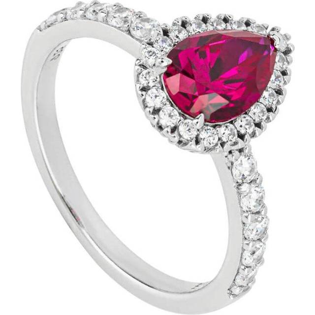 Red Zirconia Teardrop Ring Pave Surround / Size Q 1/4 - 18.5
