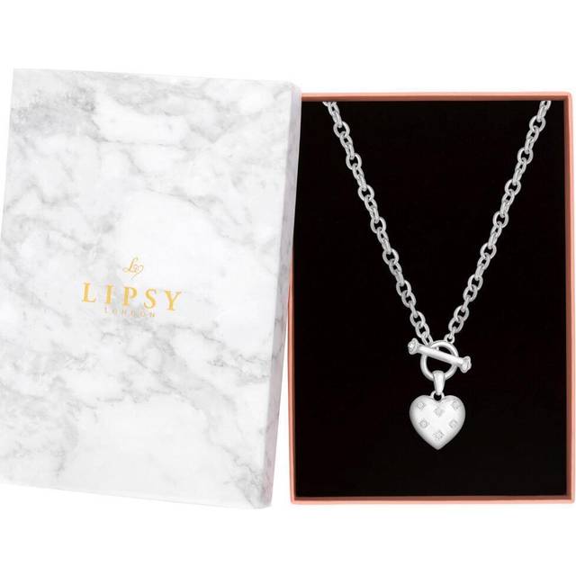 Lipsy Silver Colour Crystal Heart Tbar Pendant Necklace