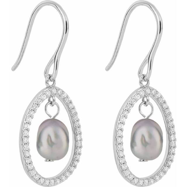 Floating Freshwater Pearl Pave Zirconia Drop Earrings E6227H