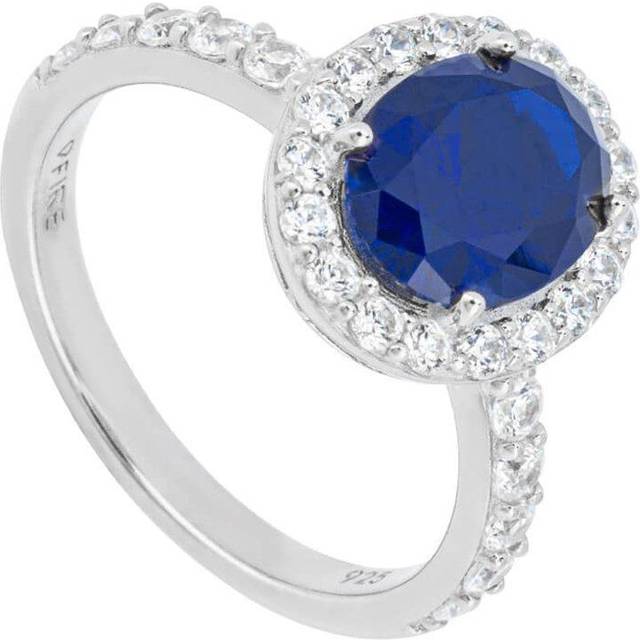 Oval Blue Sapphire Zirconia Pave Surround Ring / Size R 1/2 - 19
