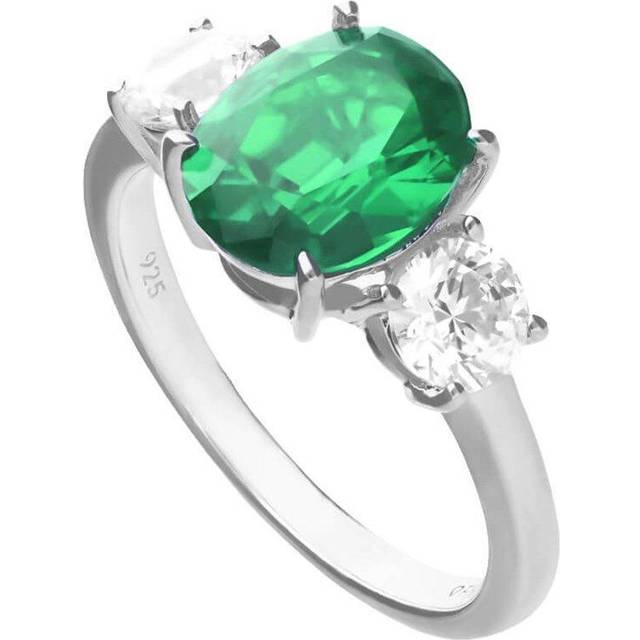 Oval Green Zirconia Trilogy Ring / Size R 1/2 - 19