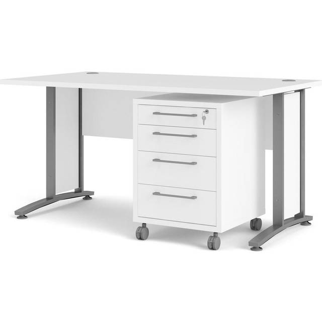 Prisme skrivbord med lådmodul på hjul, vit