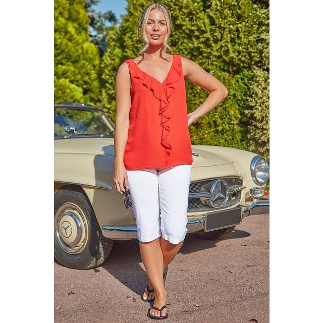 Elastic Waist Knee Length Stretch Shorts - White - Size 16 - Roman