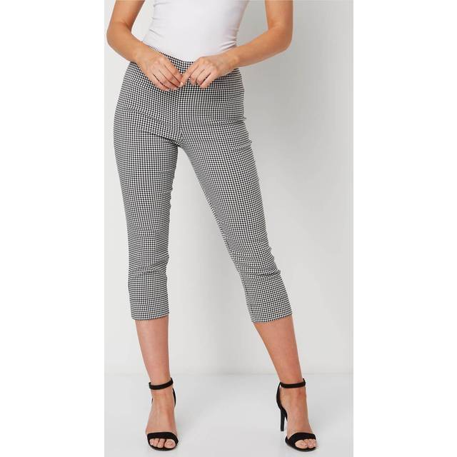 Roman Black Gingham Elastic Waist Stretch Cropped Trouser - Size 10