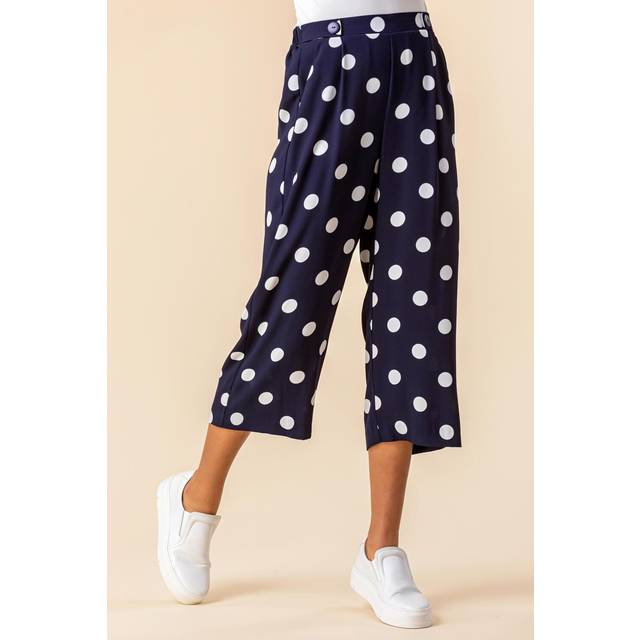 Roman Navy Polka Dot Elastic Waist Culotte Trousers - Size 18