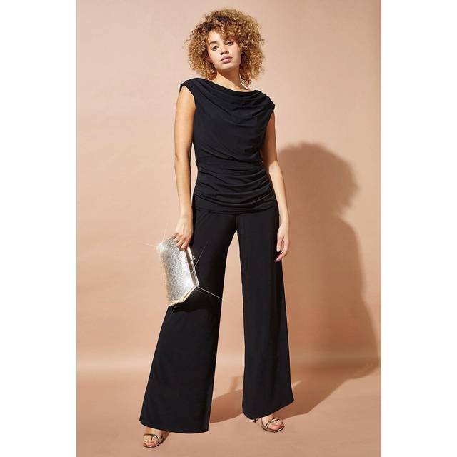 Cowl neck ruched stretch jumpsuit