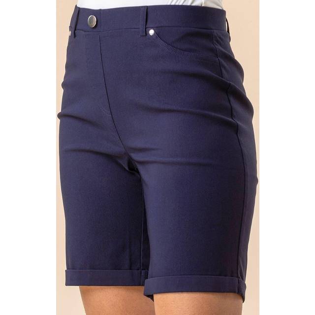 Elastic Waist Turn Up Stretch Shorts - Navy - Size 12 - Roman