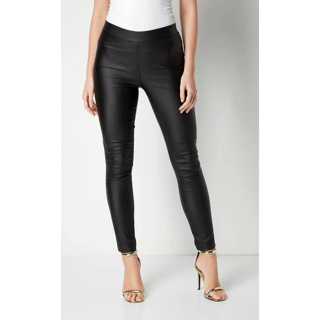 Faux Leather Pull On Elastic Waist Trousers - Black - Size 18 - Roman