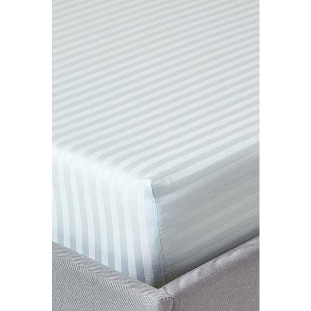 Homescapes 100% Egyptian Cotton 330 TC Single Fitted Sheet, 30 cm Deep, Luxury Satin Stripe, Blue, Elasticated, Machine Washable