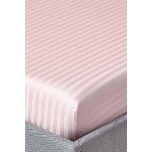 Homescapes 100% Egyptian Cotton 330 TC King Fitted Sheet, 30 cm Deep, Luxury Satin Stripe, Pink, Elasticated, Machine Washable