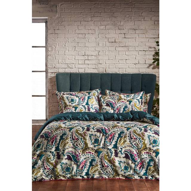 Teal/Brown 100% Cotton 200 TC 3 Piece Duvet Cover Set (Double - 2 Standard Pillowcases)