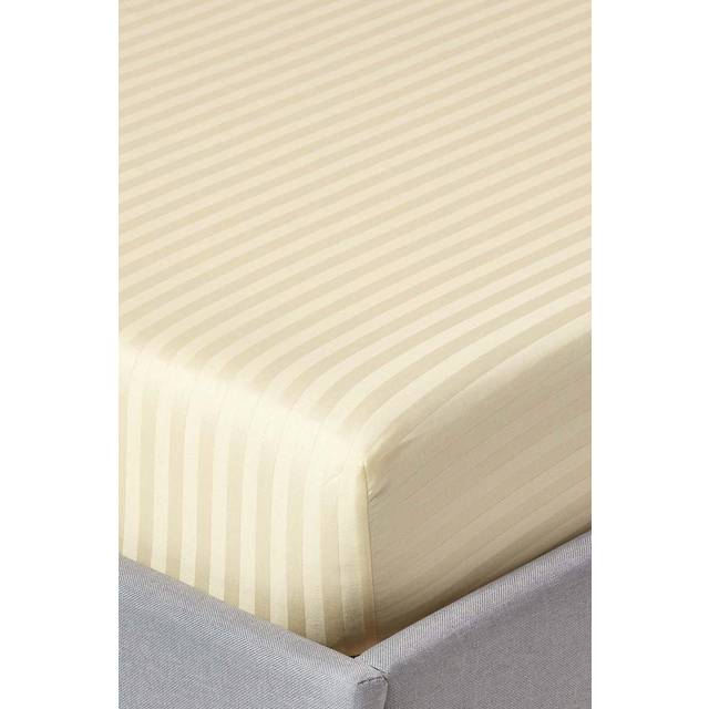 Homescapes 100% Egyptian Cotton 330 TC Double Fitted Sheet, 30 cm Deep, Luxury Satin Stripe, Pastel Yellow, Elasticated, Machine Washable