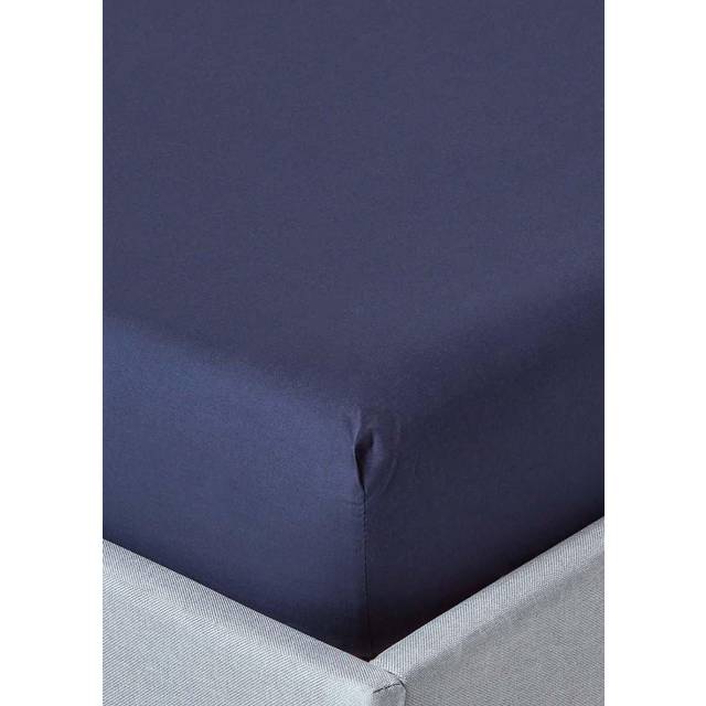 Homescapes 100% Egyptian Cotton 200 TC King Fitted Sheet, 30 cm Deep, Navy Blue, Elasticated, Machine Washable, Hypoallergenic - Bleu