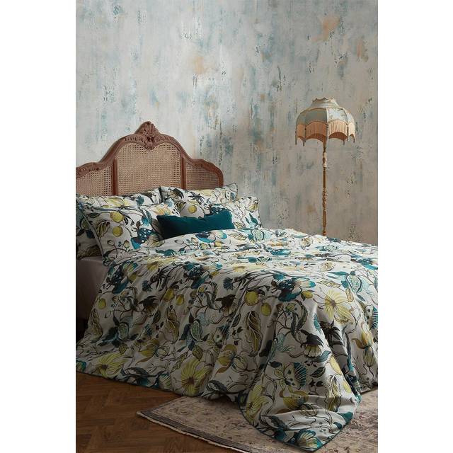 Ew By Edinburgh Weavers Morton Floral Premium Cotton Sateen Super King Duvet Cover Set Teal, Multi
