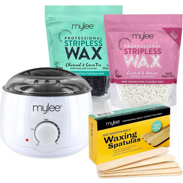 Mylee Professional Waxing Kit with Wax Heater, Hard Wax Beads 500g, Spatulas - Stripless Depilatory Waxing Pellets Solid Film Beans No Strip Need