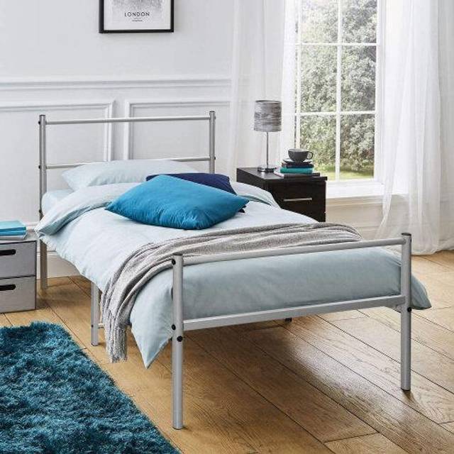 Single Extra Strong Metal Bed Frame In Silver - Silver