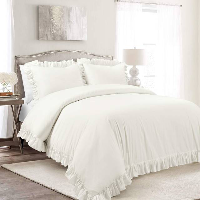 Lush Decor Reyna Ruffle 100 Cotton Duvet Cover Set  3 Piece Cozy Ruffled Bedding Set  Timeless Elegance and Comfort  Califor