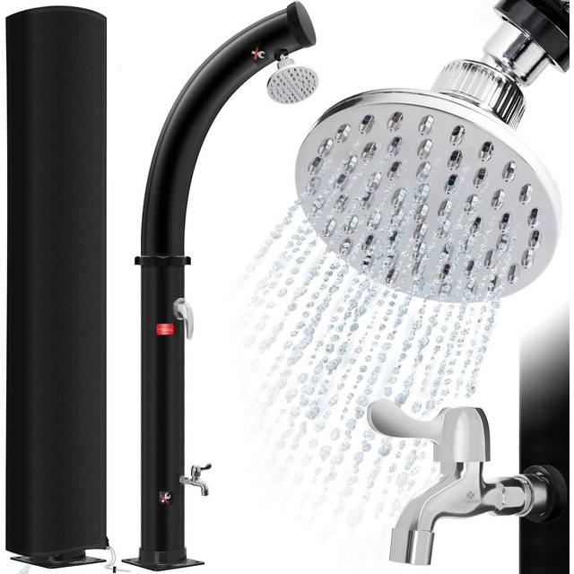 KESSER® Soldusch 35 liter solträdgårdsdusch | varmt vatten max. 60 °C | Pooldusch utan strömanslutning | campingdusch, regnduschhuvud, kran, slanganslutning inkl. hylla, skydd och väska
