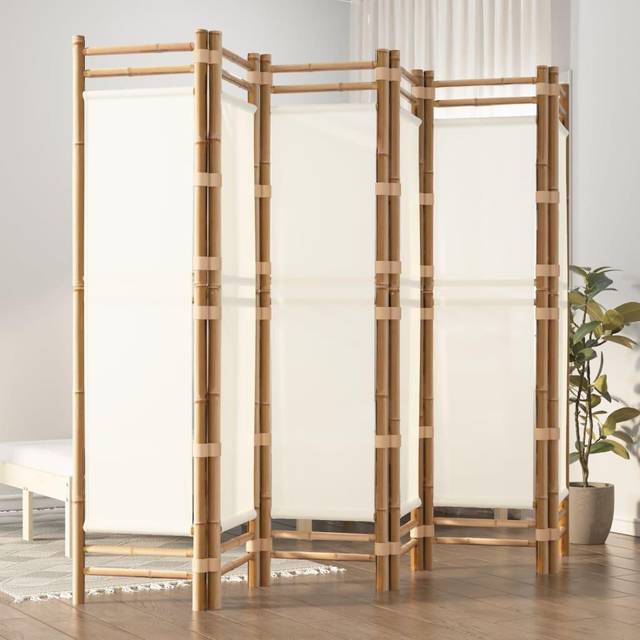 vidaXL Folding 6-Panel Room Divider 240 cm Bamboo and Canvas - Cream
