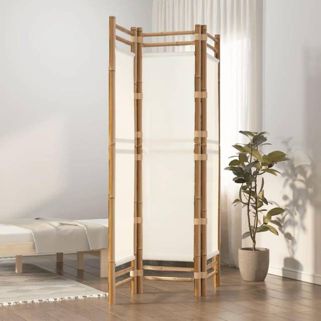 vidaXL Folding 3-Panel Room Divider 120 cm Bamboo and Canvas - Cream