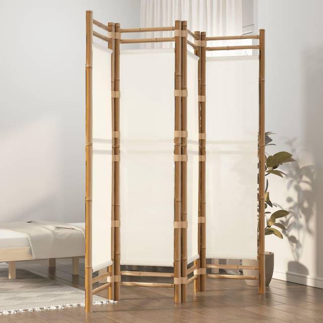 vidaXL Folding 4-Panel Room Divider 160 cm Bamboo and Canvas - Cream